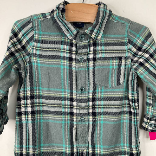Size 18-24m: Baby GAP Blue/Grey Plaid Lined Button Up Romper