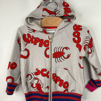 Size 2: Mini Rodini Grey/Red Scorpio Zip Up Hooded Jacket