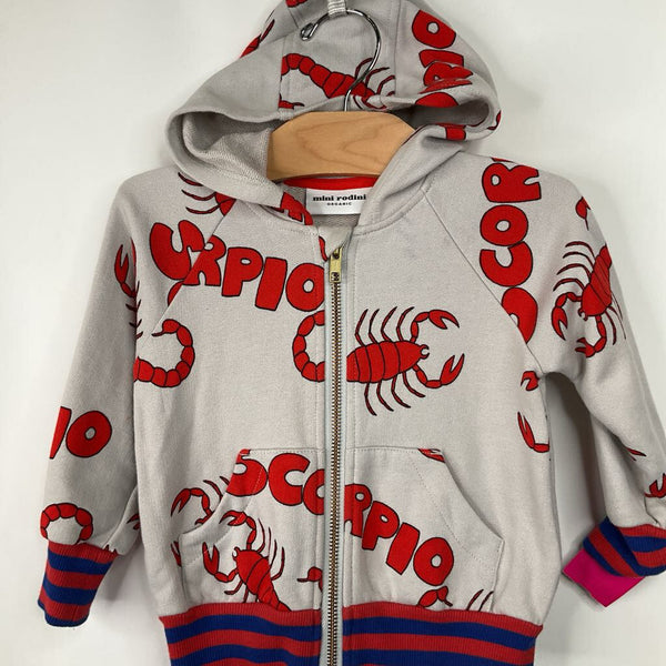 Size 2: Mini Rodini Grey/Red Scorpio Zip Up Hooded Jacket