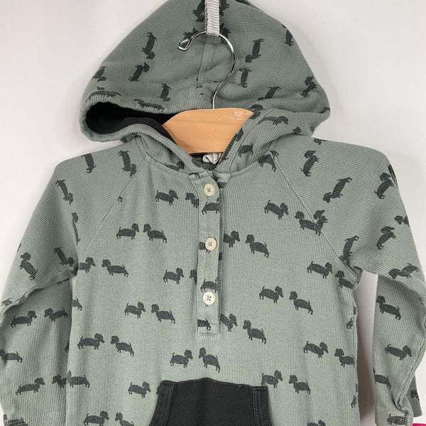 Size 18-24m: Kate Quinn Green Dog Hooded Button Up Romper