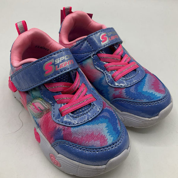 Size 7: Sketchers Pink/Blue Light Up Heart Velcro Strap Sneakers