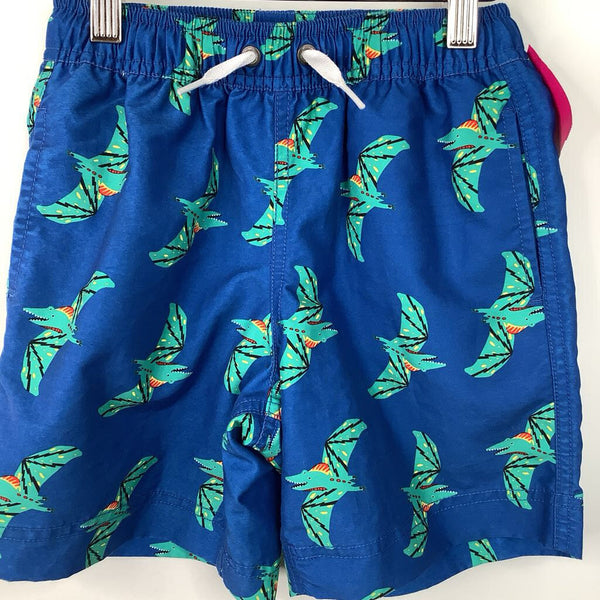 Size 6-7 (120): Hanna Andersson Blue Crocodile Print Swim Trunks