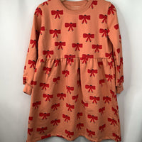 Size 12: Tiny Cottons Orange/Red Bow Cozy Long Sleeve Dress-NEW W/Tag