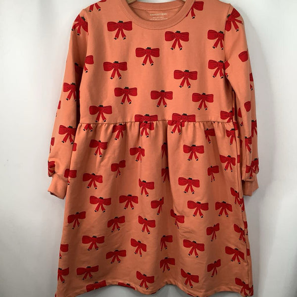 Size 12: Tiny Cottons Orange/Red Bow Cozy Long Sleeve Dress-NEW W/Tag