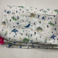 White/Blue/Green Dinosaur Swaddle Blanket