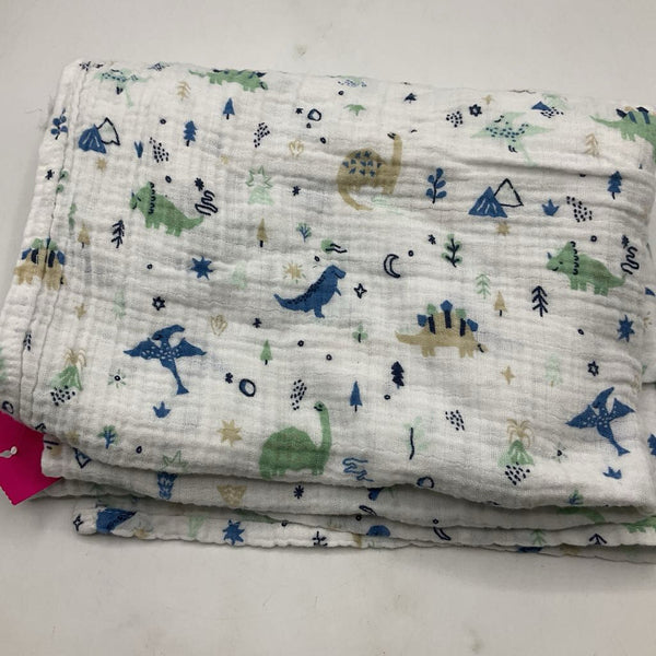 White/Blue/Green Dinosaur Swaddle Blanket
