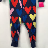 Size 2 (85): Hanna Andersson Blue/Colorful Hearts 1pc PJs