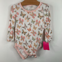Size 6-9m: Milkberry White/Pink/Butterfly Long Sleeve Onesie