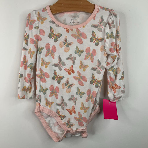 Size 6-9m: Milkberry White/Pink/Butterfly Long Sleeve Onesie
