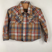 Size 6-9m: Wrangler Brown/Red/Blue Plaid Botton Up Shirt