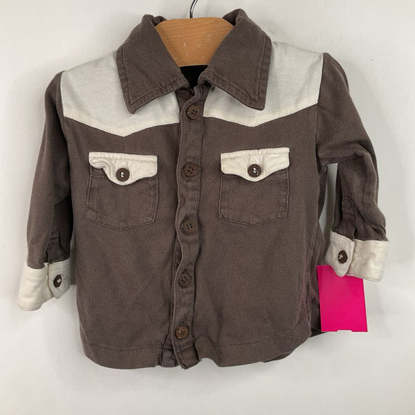 Size 6-12m: Kate Quinn Brown/White Long Sleeve Button Up Shirt
