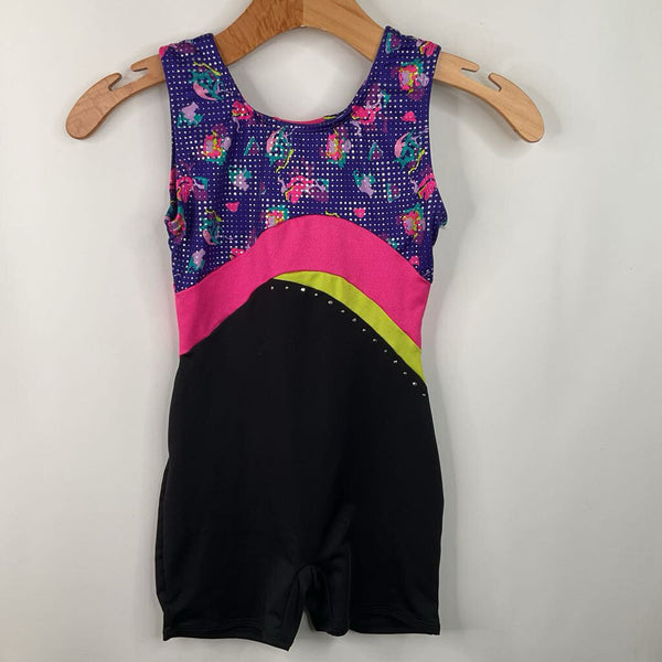 Size 7-8: Freestyle Purple w/Pink Yellow Black Shorty Tank Leotard