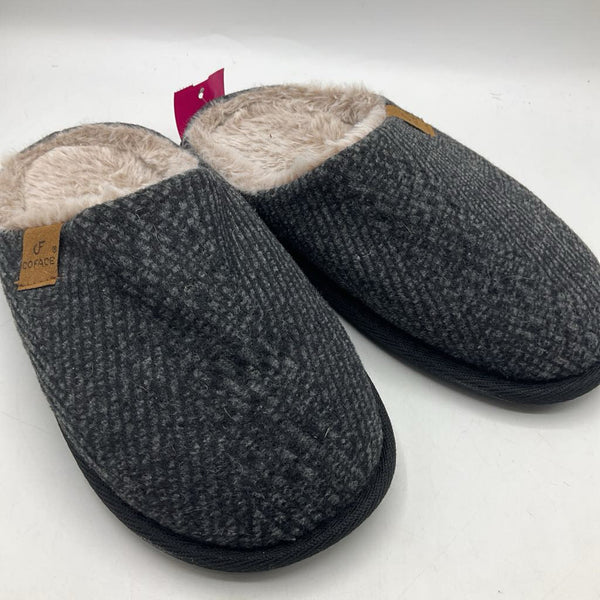 Size 3.5: CoFace Black Grey Fur Lined Slip On Slippers