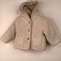 Size 3-6m: Gap Creme Knitted Button-Up Lined Hoodie
