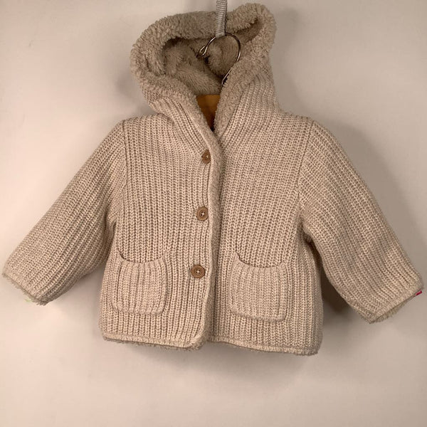 Size 3-6m: Gap Creme Knitted Button-Up Lined Hoodie