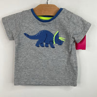 Size 3-6m: Baby Boden Grey/Blue Dinosaur T-Shirt