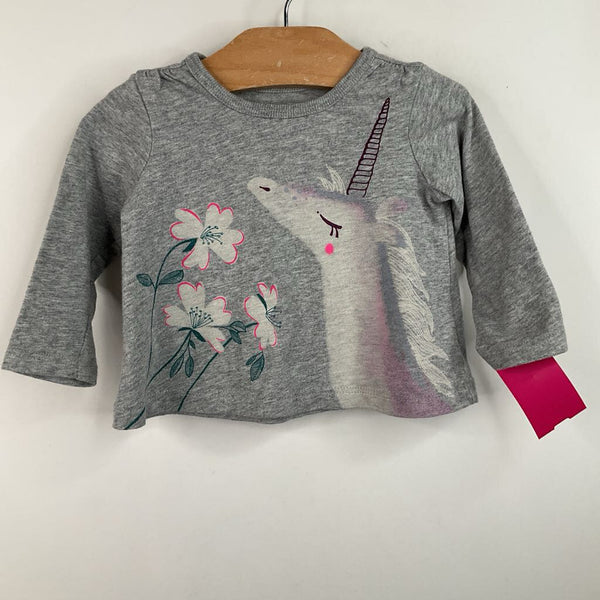 Size 3-6m: Tea Grey Unicorn Long Sleeve Shirt