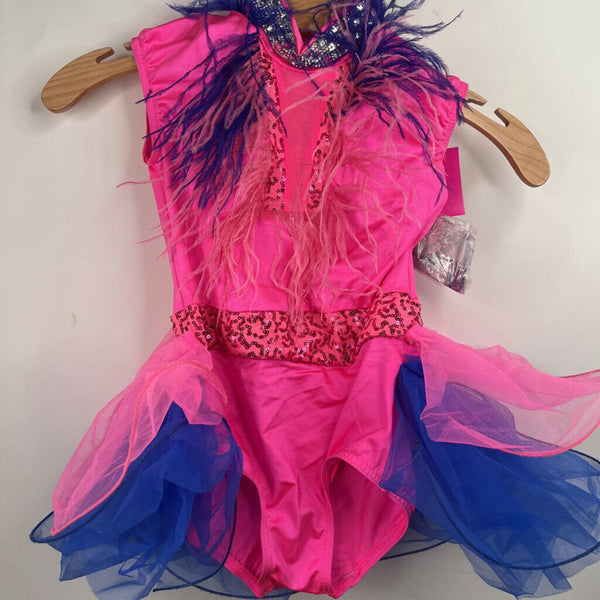 Size 7-8: Weissman Blue/Pink Sequin/Tulle Flowers Dance Costume/Hair Accessory