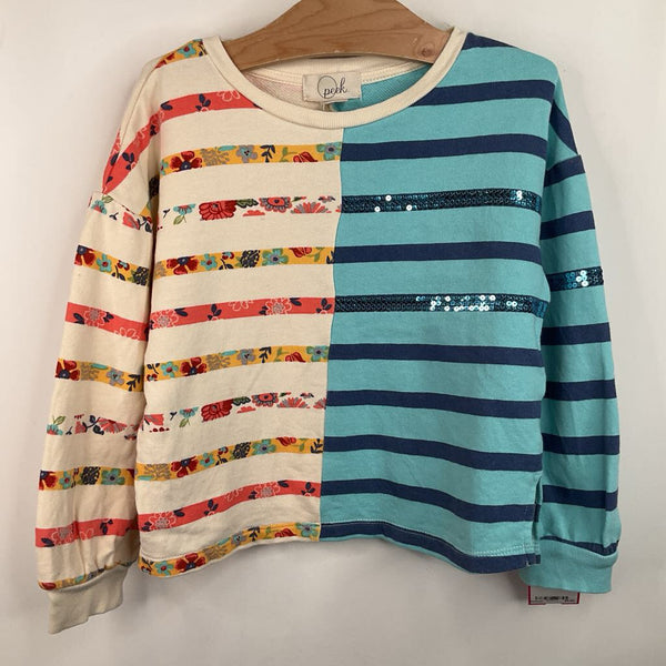 Size 4-5: Peek Creme/Blue Floral Striped Long Sleeve Shirt