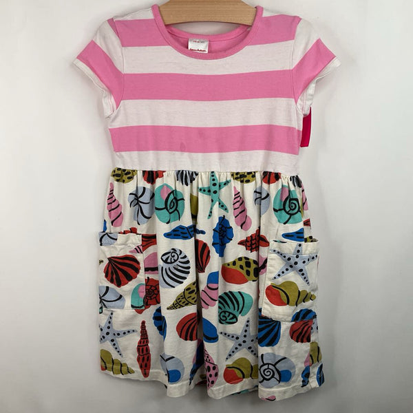 Size 5 (110): Hanna Andersson Pink/White Striped Sea Print Short Sleeve Dress