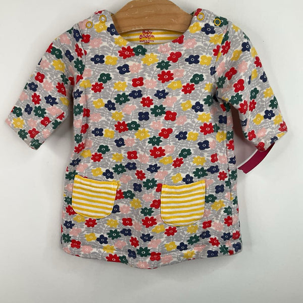Size 3-6m: Baby Boden Grey/Colorful Floral Cozy Long Sleeve Dress