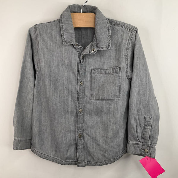 Size 3-4: Zara Grey Collared Button-Up Long Sleeve Shirt