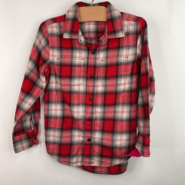 Size 5: Gap Red Plaid Collared Button-Up Long Sleeve Shirt