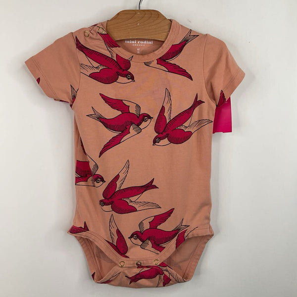 Size 6-9m: Mini Rodini Pink Bird Print Onesie