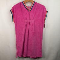 Size 10 (140): Hanna Andersson Pink/Rainbow Hooded Terry Cloth Short Sleeve Dress