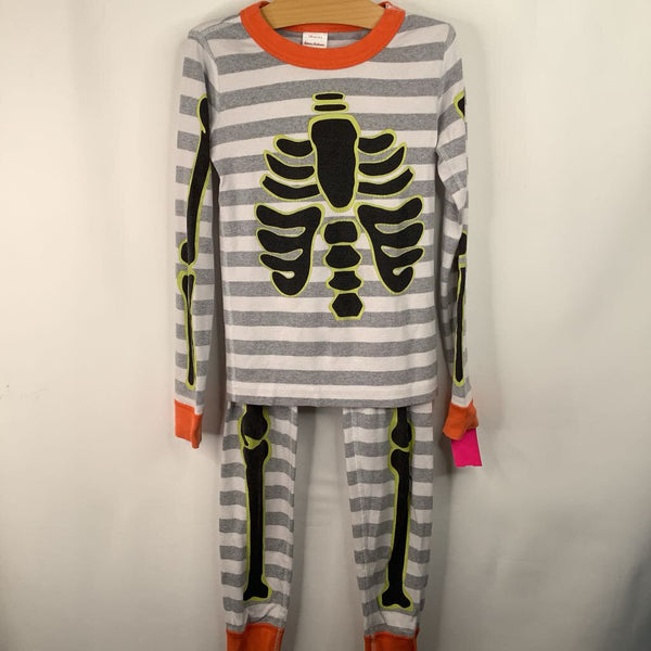 Size 8 (130): Hanna Andersson Grey Striped Neon Skelton 2pc PJs
