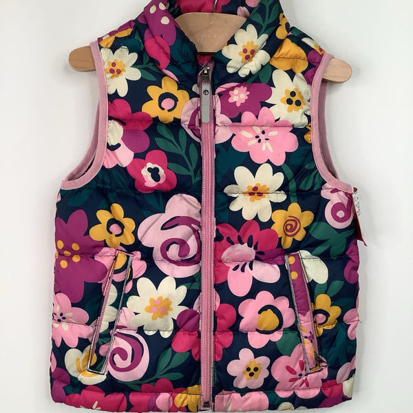 Size 3 (90): Hanna Andersson Blue/Pink/Colorful Floral Puffer Vest