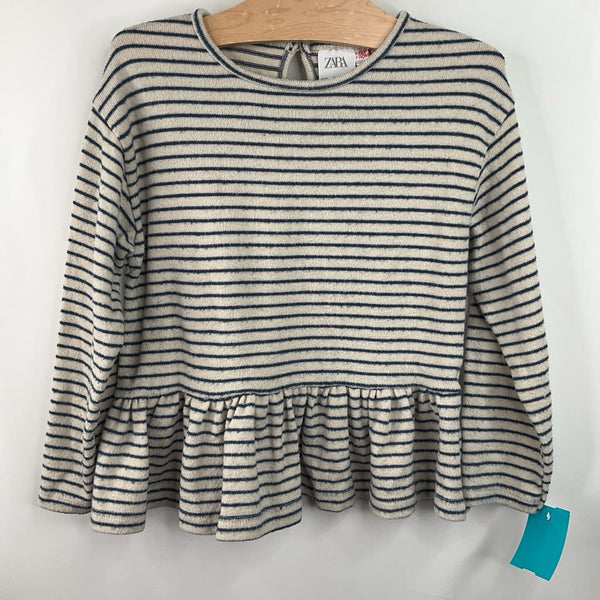 Size 5: Zara Grey Blue Striped Long Sleeve Dress