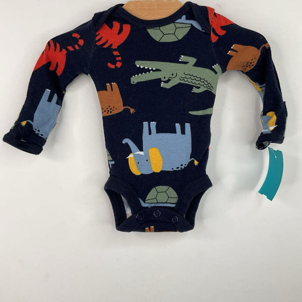 Size Premie: Carter's Blue Animal Print Long Sleeve Onesie