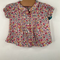 Size 6-9m: Baby Boden Pink/Yellow Floral Button-Up T-Shirt