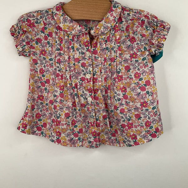 Size 6-9m: Baby Boden Pink/Yellow Floral Button-Up T-Shirt