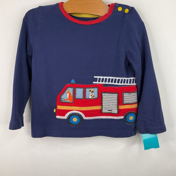 Size 2-3: Baby Boden Blue/Red Fire Truck Long Sleeve Shirt