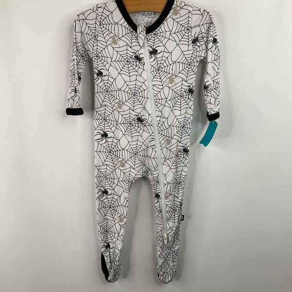 Size 3-6m: Kyte Baby White/Black Spider Print 1pc Footy PJs