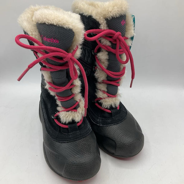 Size 1Y: Columbia Tech Lite Grey/Pink Fuzzy Lined Lace-Up Snow Boots