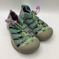 Size 1Y: Keens Purple/Green Toggle/Velcro Strap Sandals