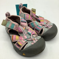 Size 5: Keen Pink/Blue Velcro Strap Sandals