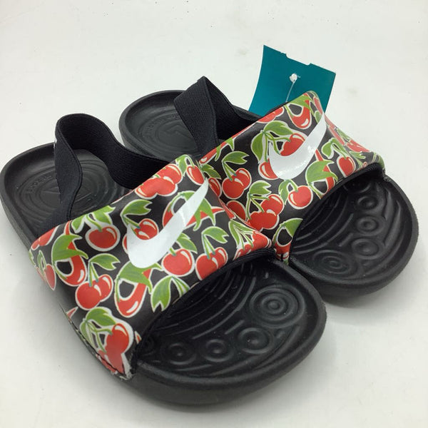 Size 8: Nike Black Cherry Print Back Strap Slides
