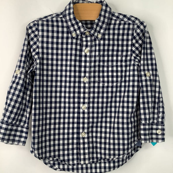 Size 3: Gap Blue/White Checkered Collared Button-Up Long Sleeve