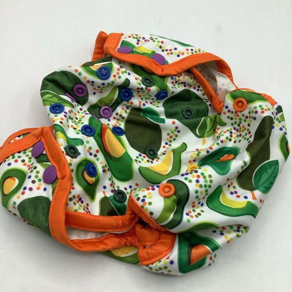 Size O/S: Rump-A-Roo Orange/Green Avocado Print Adjustable Snap Diaper Cover