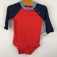 Size 0-3m: Primary Red/Blue Long Sleeve Onesie