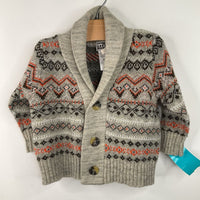 Size 12m: Little Rebels Grey/Orange/Brown Patterned Knitted Button-Up Cardigan