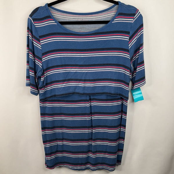 Size L: A Glow Blue/White/Pink Striped T-Shirt