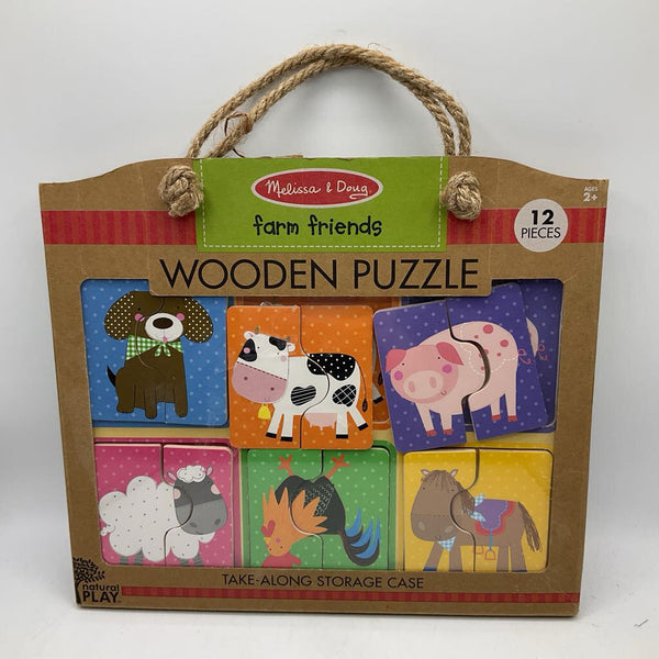 Melissa & Doug Farm Friends 12pc Wooden Puzzle Set W/Take Along Case