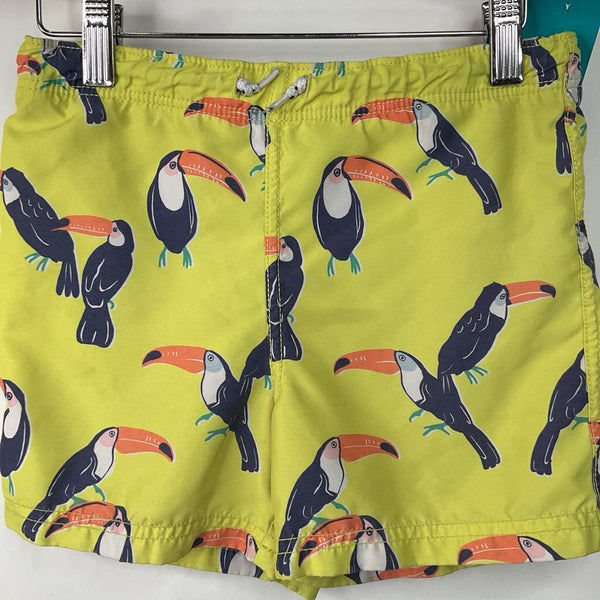 Size 4-5: Mini Boden Yellow Toucan Print Swim Trunks