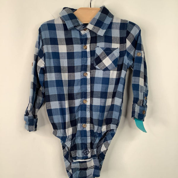 Size 12-18m: Andy + Evan Blue/White Plaid Collared Long Sleeve Onesie