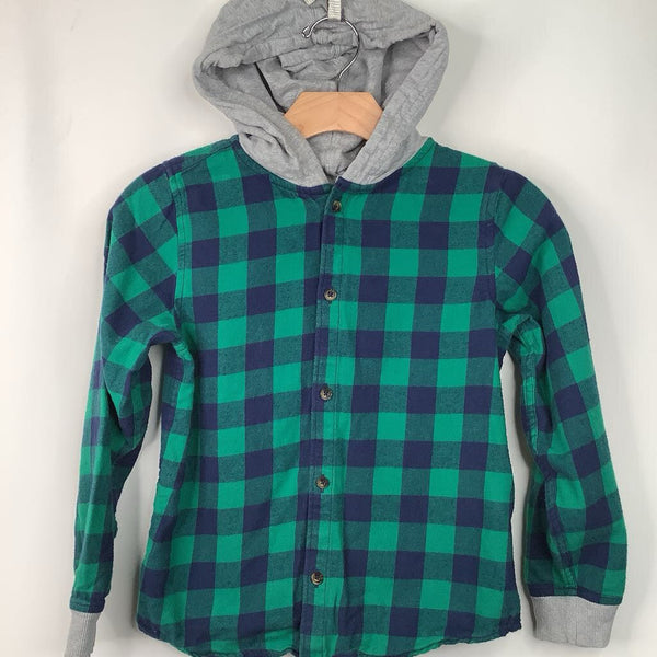 Size 8 (130): Hanna Andersson Green/Blue Checkered Button-Up Hoodie